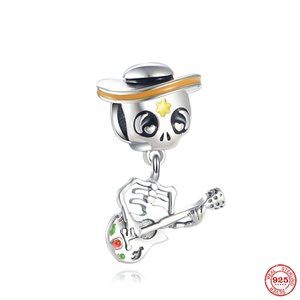 925 Sterling Silver Guitar Skeleton Charms Beads Halloween Gift for Pandora.
